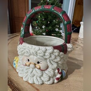 VINTAGE JAY Import 7 Inch Ceramic Santa Claus Basket with Handle CHRISTMAS CANDY